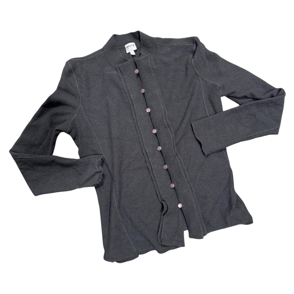 Armani Collezioni Grey Virgin Wool Angora Cardigan Mock Neck Italy Size 12